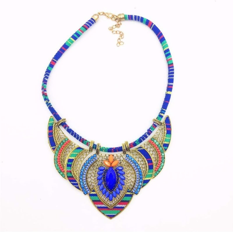 YAZILIND Ethnic Style Chunky Colorful Collar Festival Tribal Beaded Bib Choker Costume Necklace - Image 2